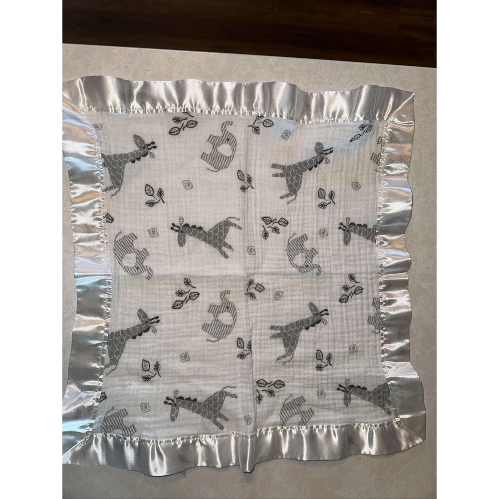 Lulujo baby security blanket lovey with satin trim giraffes and elephants 16x16
